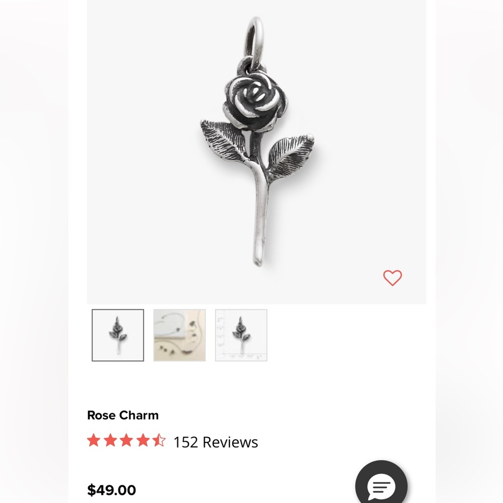 James Avery Silver Rose Charm Pendant